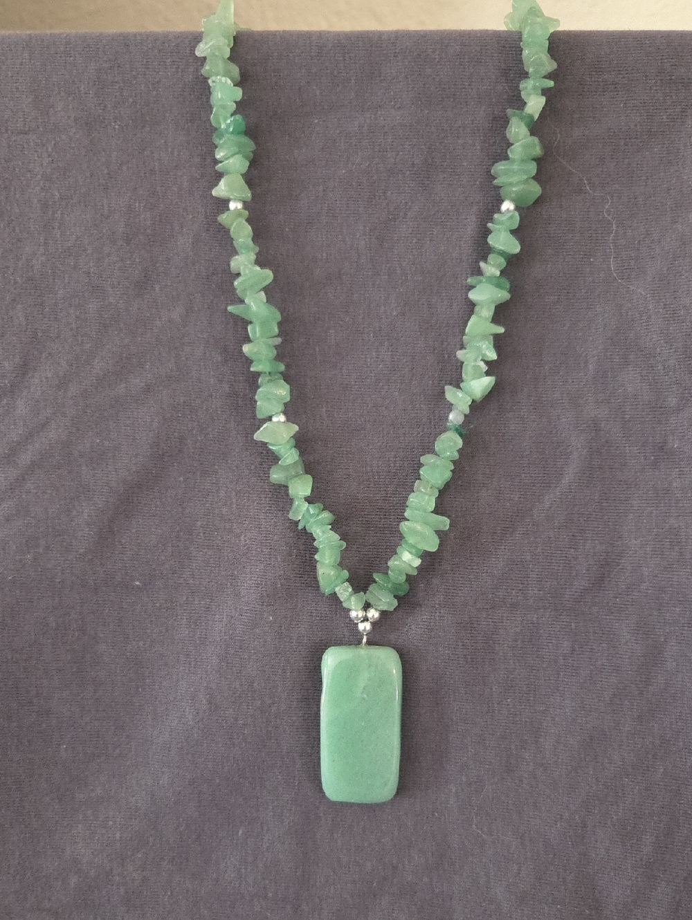 Green Aventurine Chip Necklace with Rectangular Green Pendant - Women Jewelry